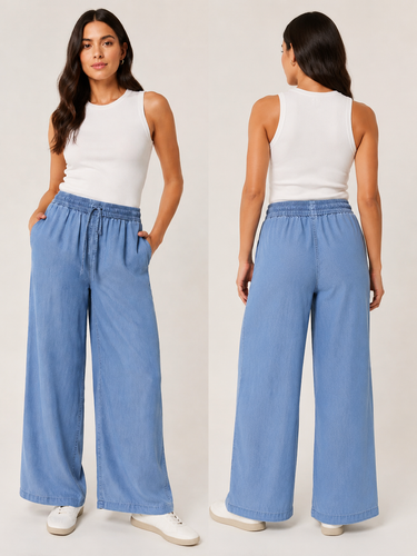 شلوار جین کاغذی نرم و خنک تابستانی wide leg