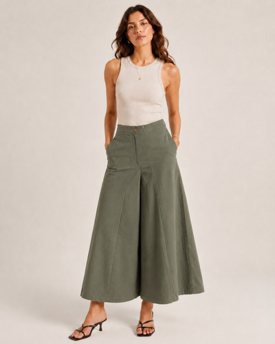 شلوار دامنی لینن زنانه زیتونی Zara